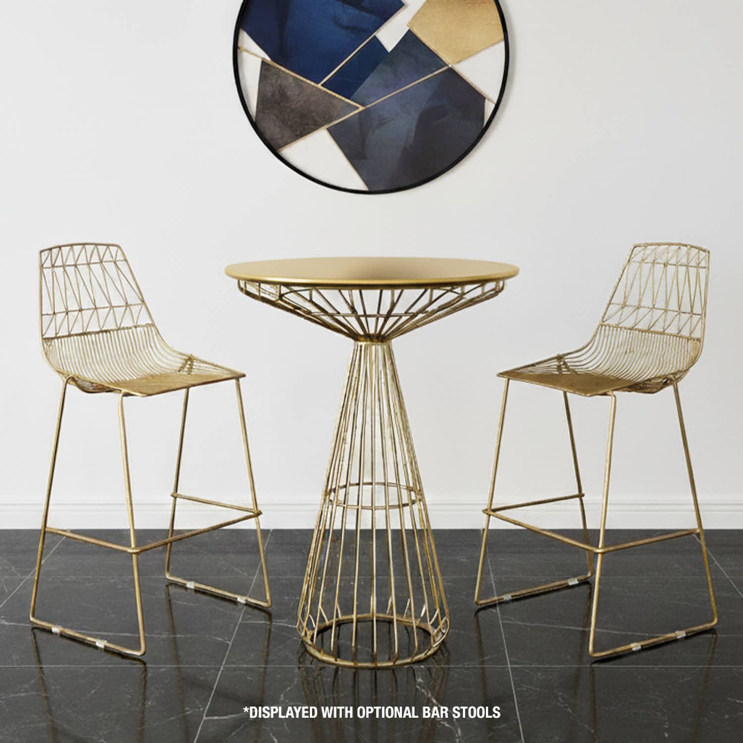 Chivari Gold Wire Cocktail Table with 32” Round Gold Top and Elegant Gold Steel Base TWR32GLD-GLD-KT