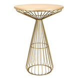 Gold Wire Cocktail Table with Natural Oak 32" Top and Elegant Gold Steel Base