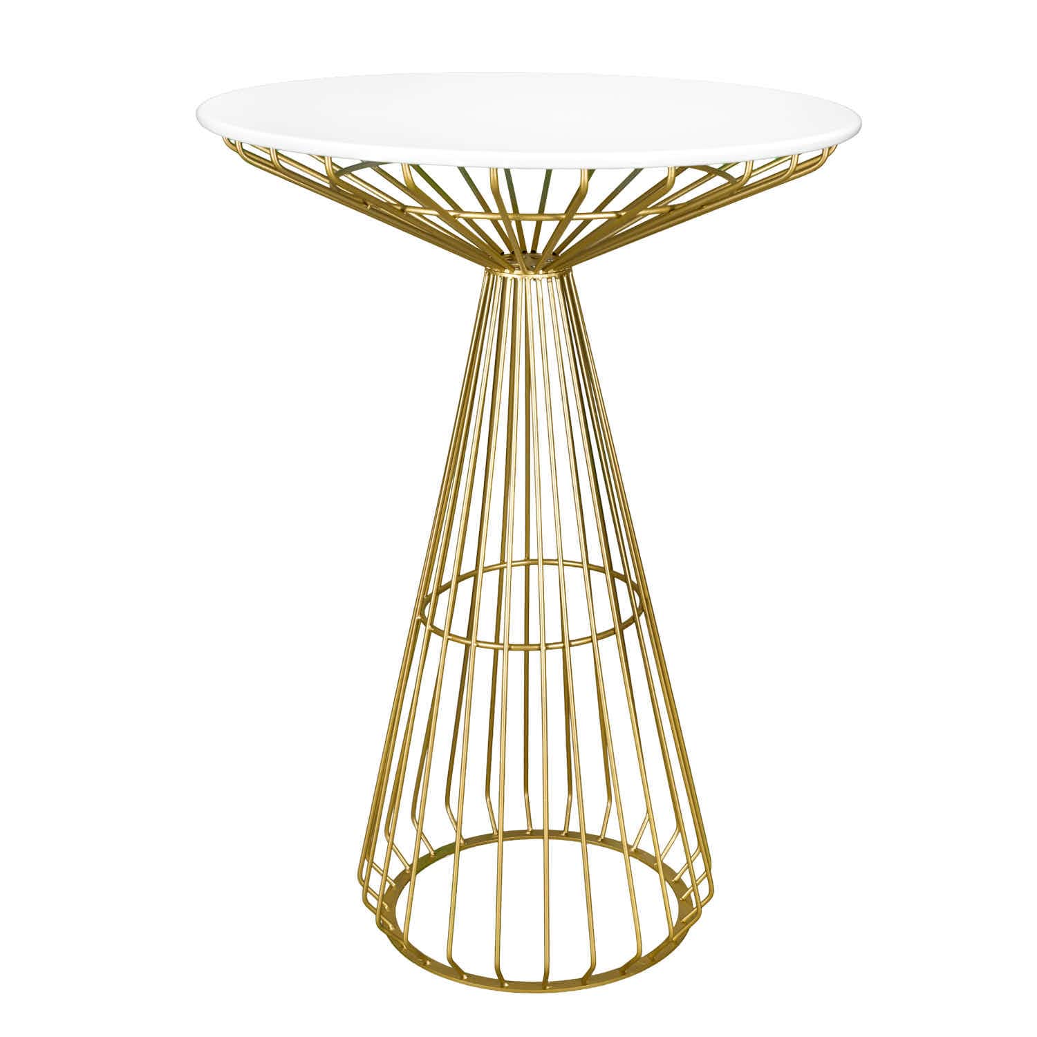 Chivari Gold Wire Cocktail Table with 32" Round White Top and Durable Gold Steel Frame TWR32GLD-WHT-KT