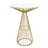 Gold Wire Cocktail Table with 32" Round White Top and Durable Gold Steel Frame