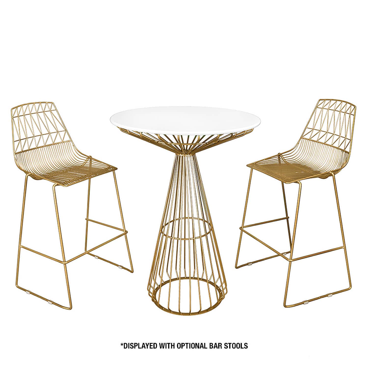 Chivari Gold Wire Cocktail Table with 32" Round White Top and Durable Gold Steel Frame TWR32GLD-WHT-KT
