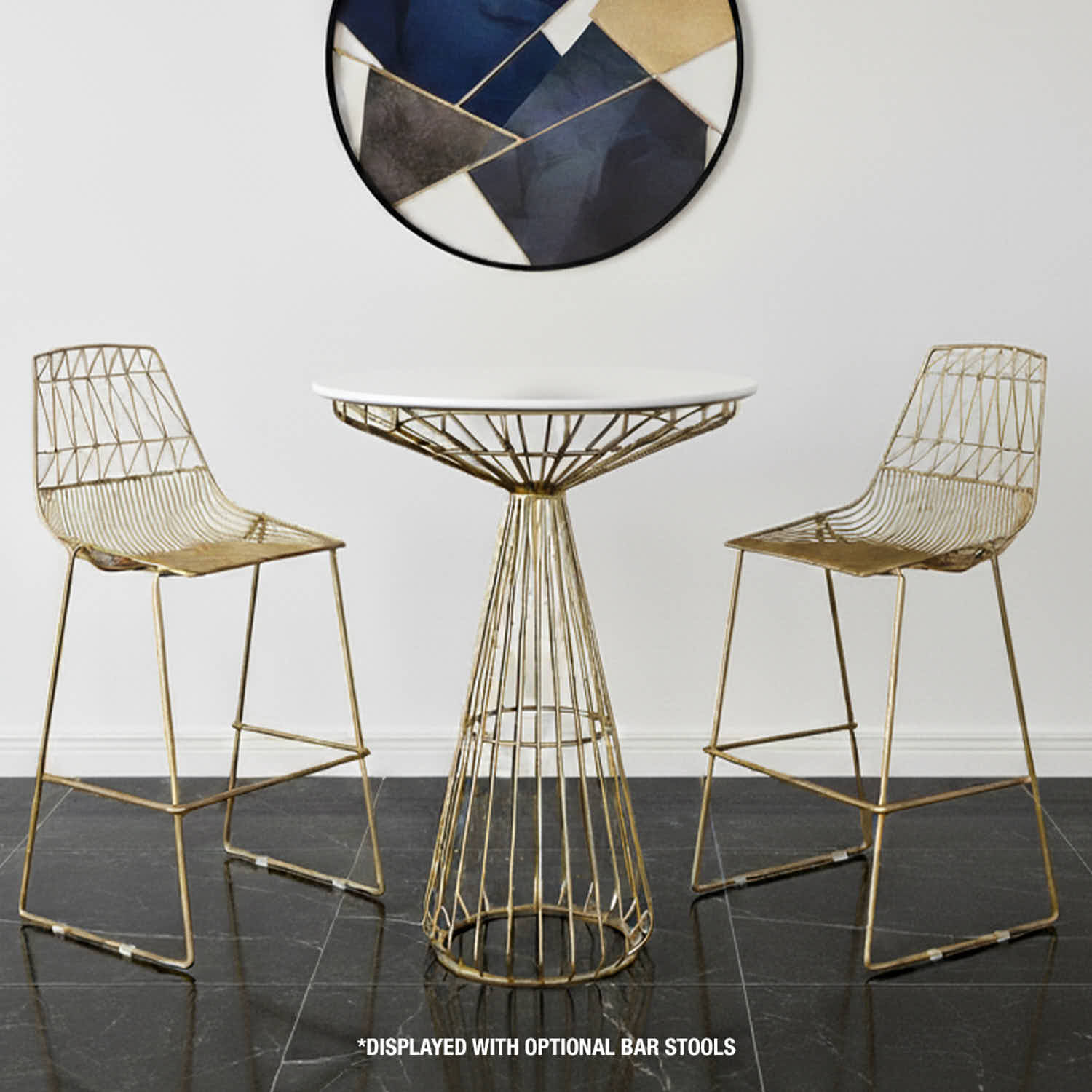 Chivari Gold Wire Cocktail Table with 32" Round White Top and Durable Gold Steel Frame TWR32GLD-WHT-KT