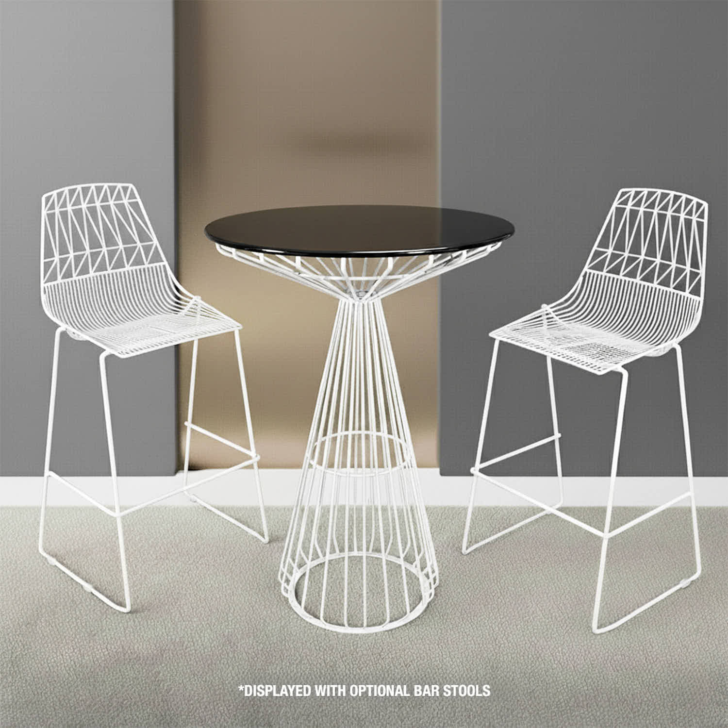 Chivari White 32" Wire Cocktail Table with Durable Black Top for Event and Rental Use TWR32WHT-BLK-KT