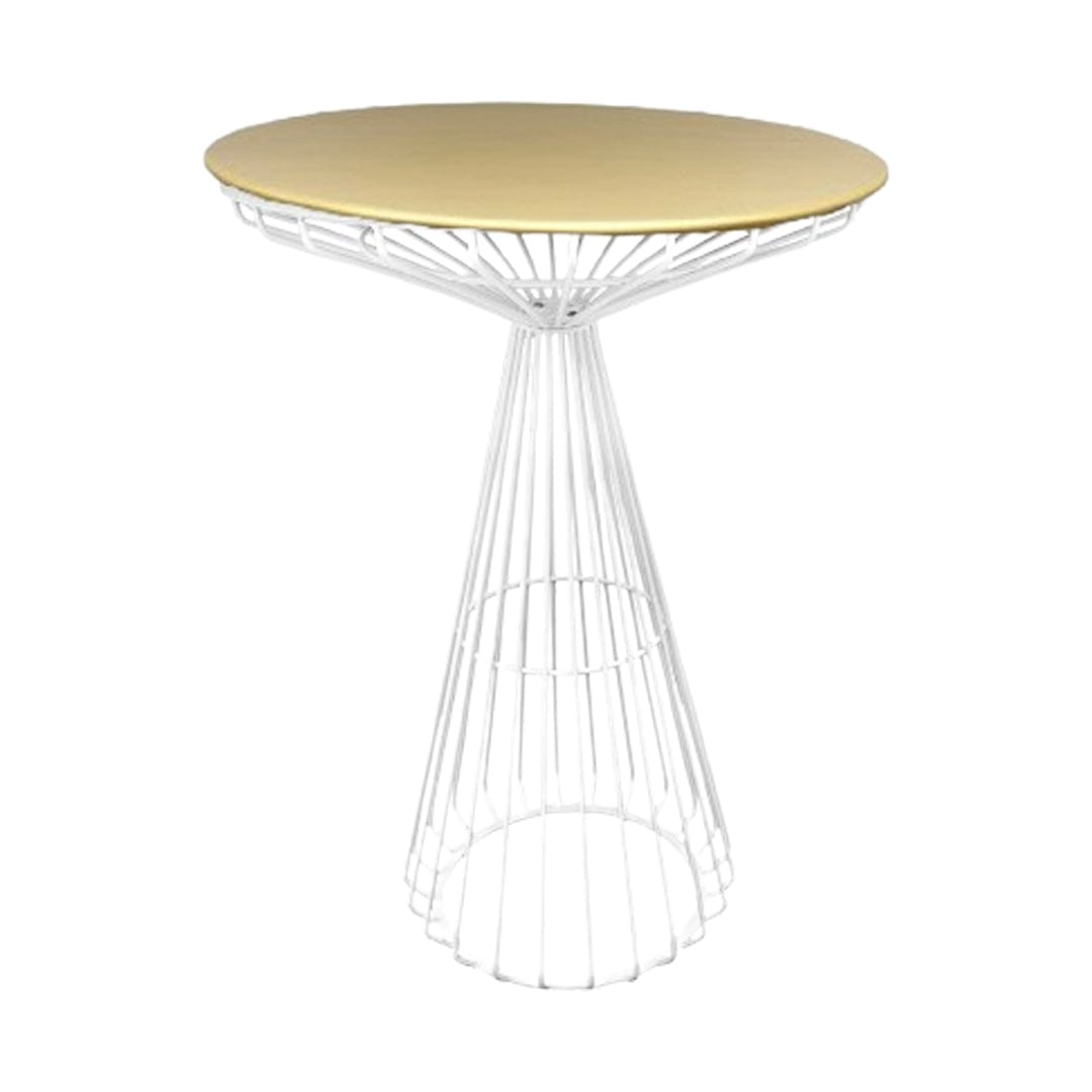 White Wire Cocktail Table with 32" Round Gold Top and Strong White Iron Base