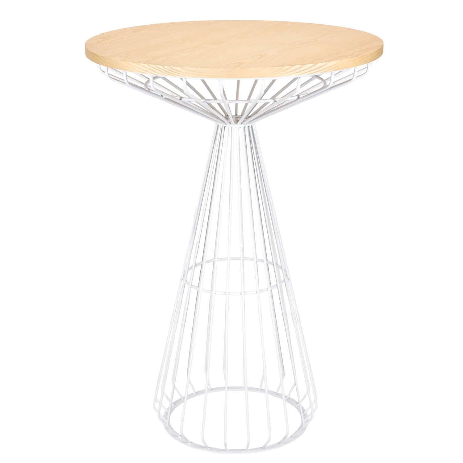 Chivari White Wire Cocktail Table with 32" Natural Oak Top and Sturdy White Steel Base TWR32WHT-WD-KT