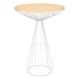 White Wire Cocktail Table with 32" Natural Oak Top and Sturdy White Steel Base