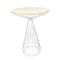 White Wire Cocktail Table with 32" Natural Oak Top and Sturdy White Iron Base
