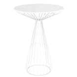 White Wire Cocktail Table with 32" Round White Top and Matching White Steel Base