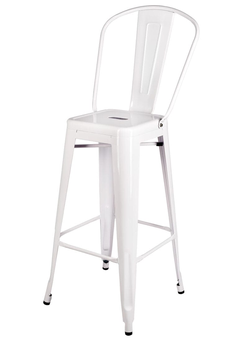 Chivari White Hi Gloss Tolix Style Metal Barstool with Back BTBMW-AX-T
