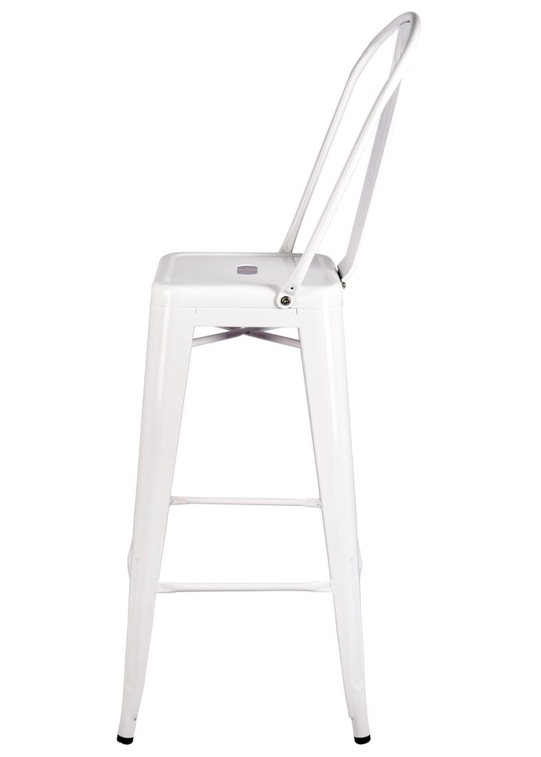 Chivari White Hi Gloss Tolix Style Metal Barstool with Back BTBMW-AX-T