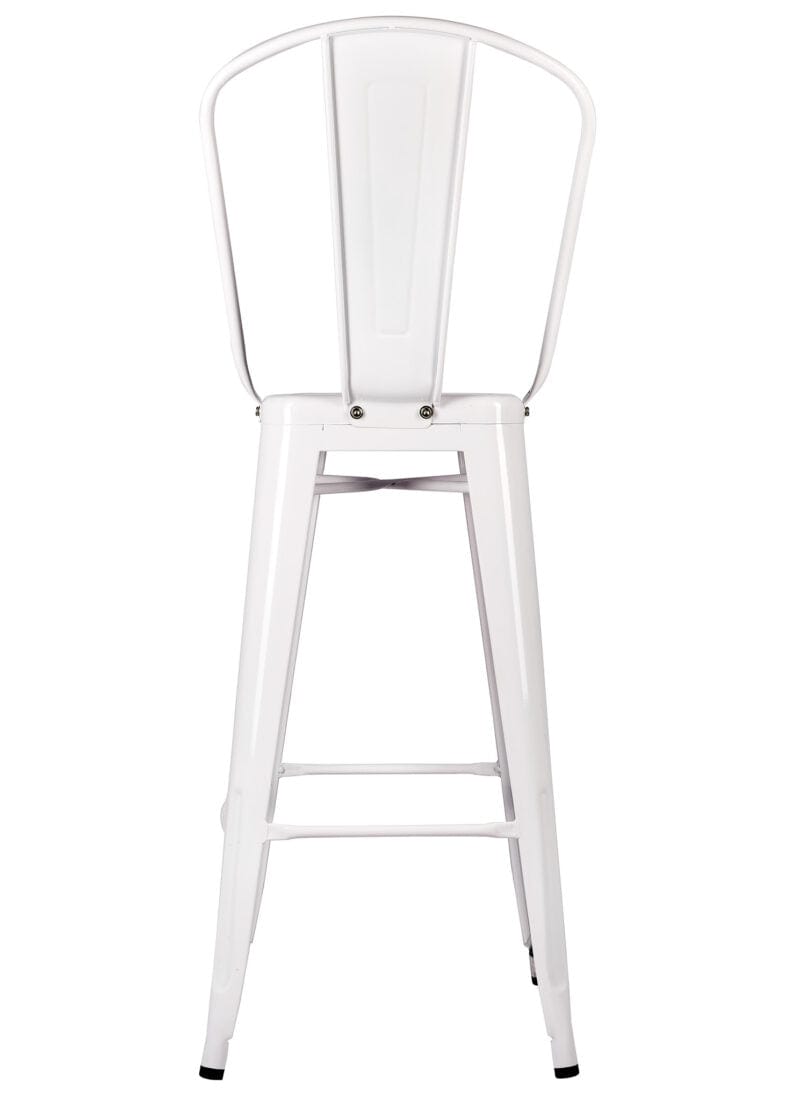 Chivari White Hi Gloss Tolix Style Metal Barstool with Back BTBMW-AX-T