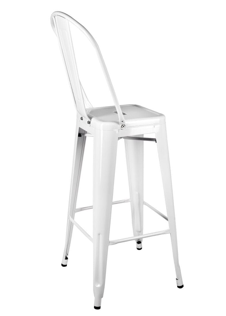 Chivari White Hi Gloss Tolix Style Metal Barstool with Back BTBMW-AX-T