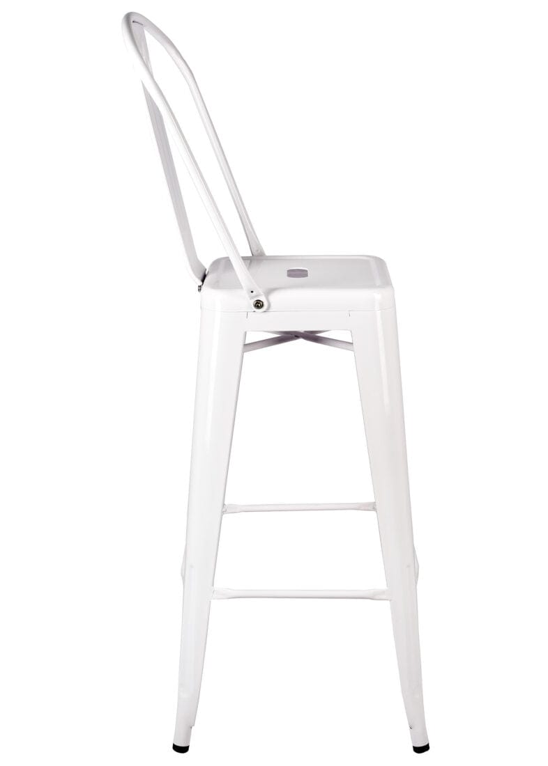 Chivari White Hi Gloss Tolix Style Metal Barstool with Back BTBMW-AX-T