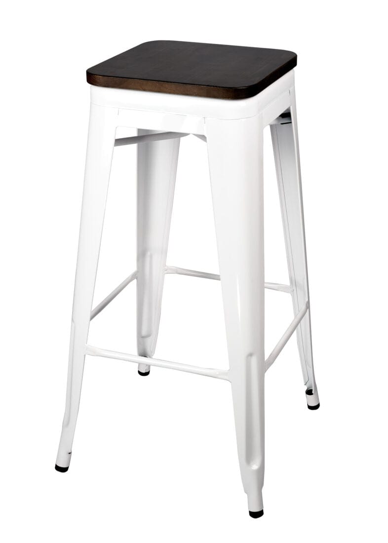 Chivari White Hi Gloss Tolix Style Metal Stool BTMW-AX-T