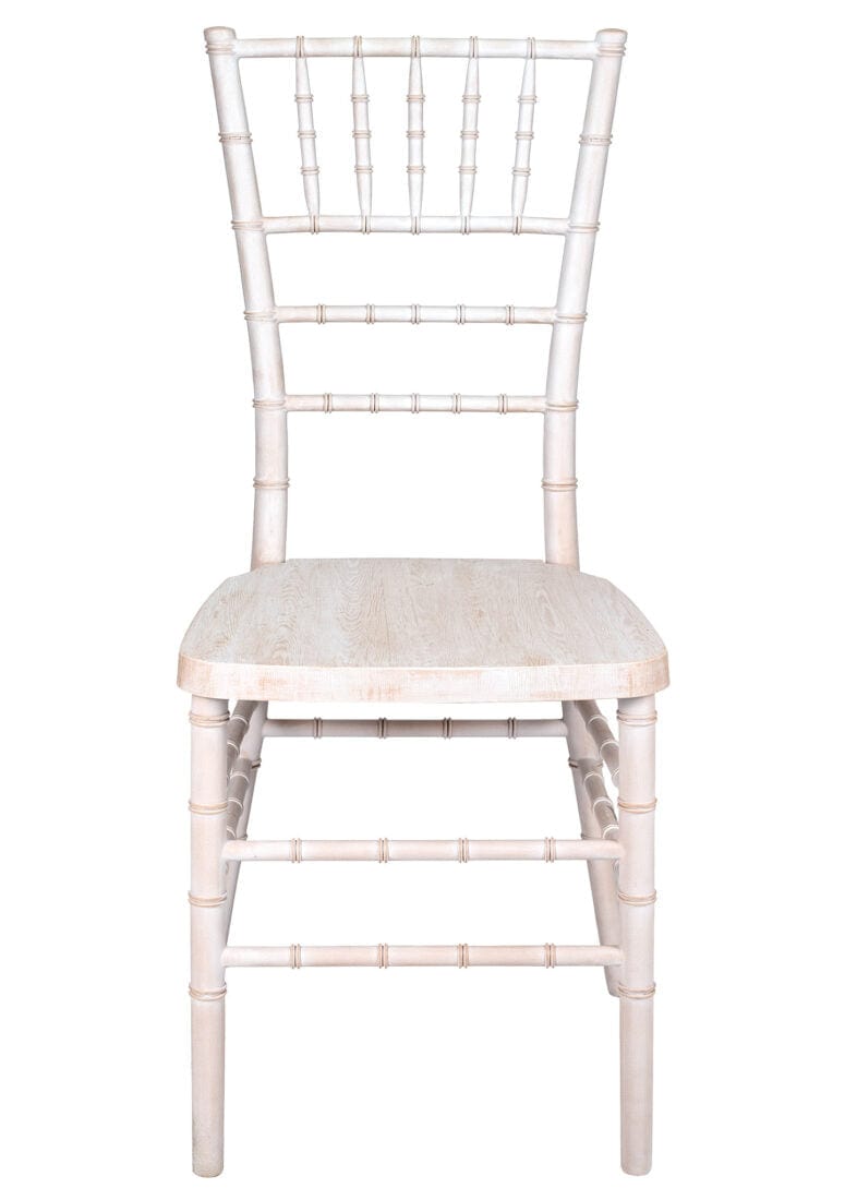 Chivari White Distressed WoodGrain™ Resin Steel Skeleton™ Chiavari Chair CCRWDB-STEEL-AX-T
