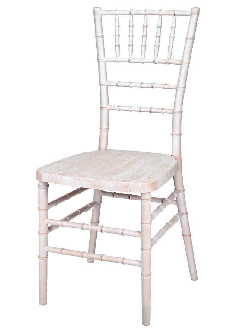 Chivari White Distressed WoodGrain™ Resin Steel Skeleton™ Chiavari Chair CCRWDB-STEEL-AX-T