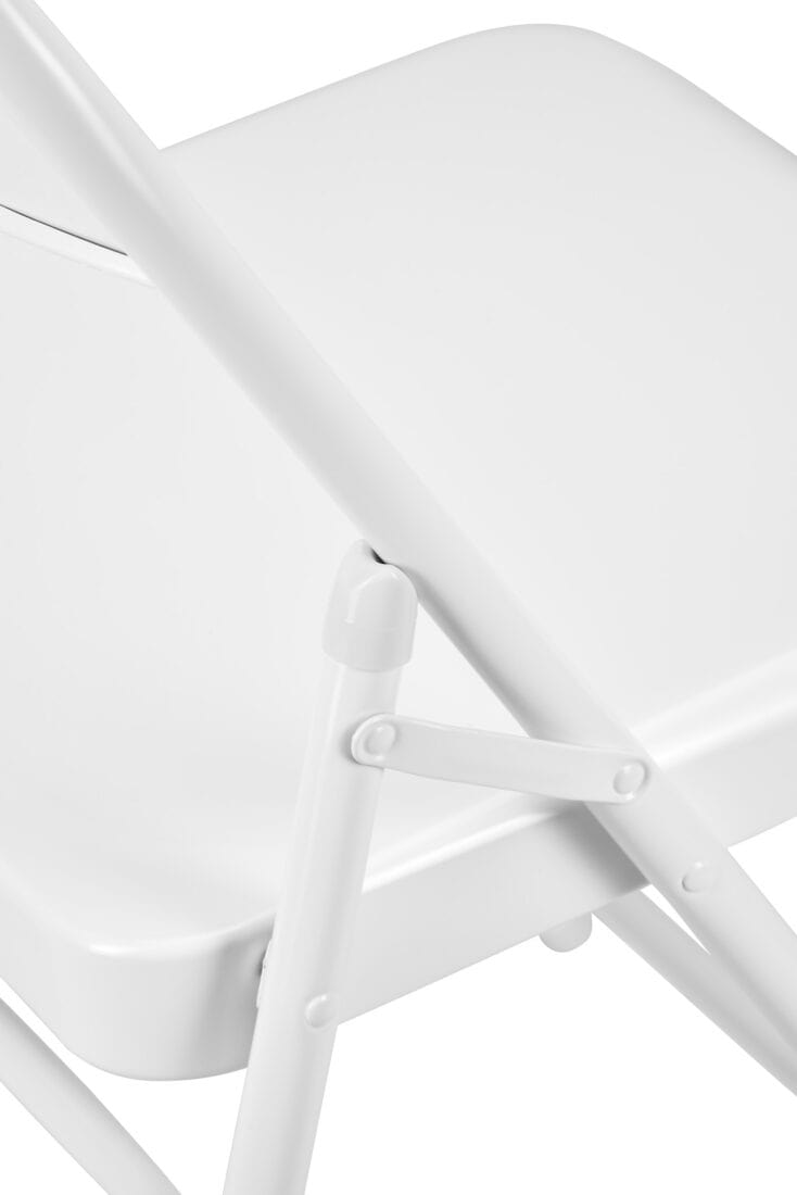 Chivari 48 White Metal Folding Chairs + 6 Heavy Duty Plastic 72x30 Banquet Tables + Hybrid Folding Chair and Banquet Table Cart CFMW-48-6RT-KT