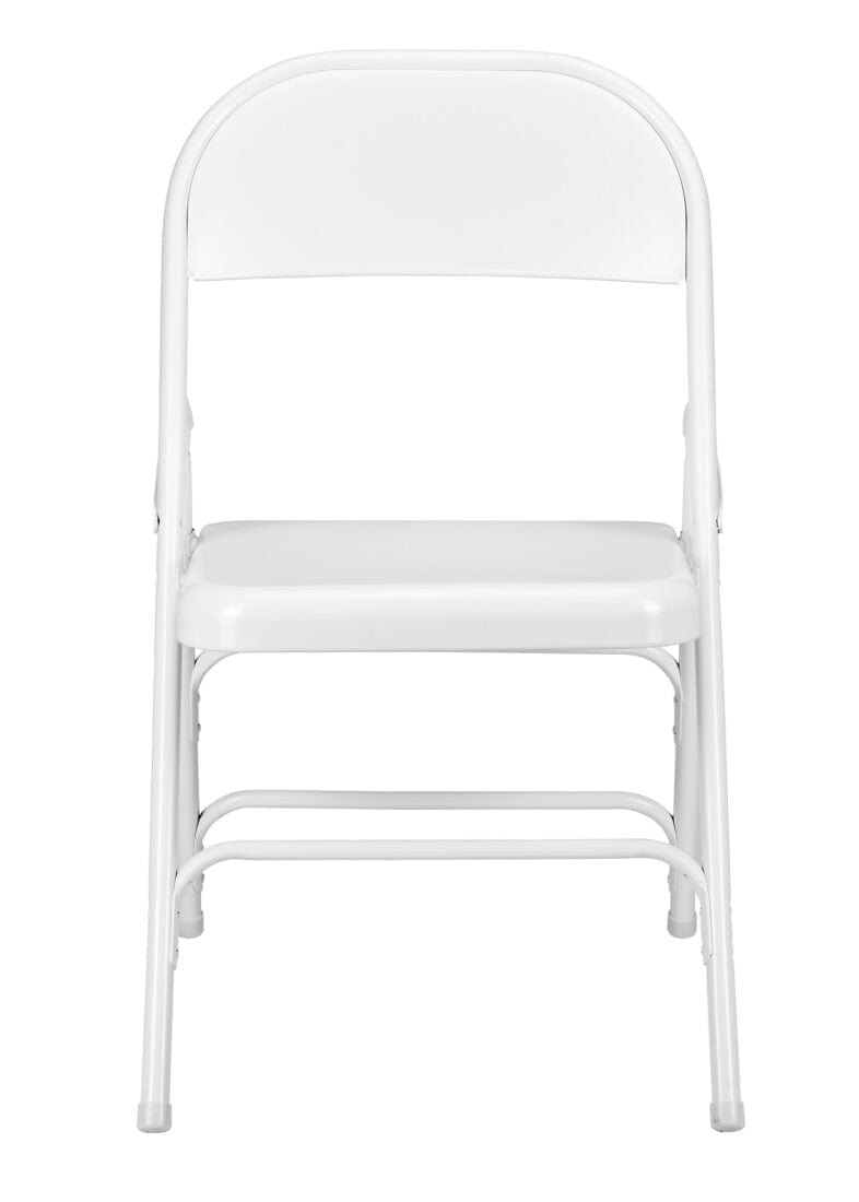 Chivari 48 White Metal Folding Chairs + 6 Heavy Duty Plastic 72x30 Banquet Tables + Hybrid Folding Chair and Banquet Table Cart CFMW-48-6RT-KT
