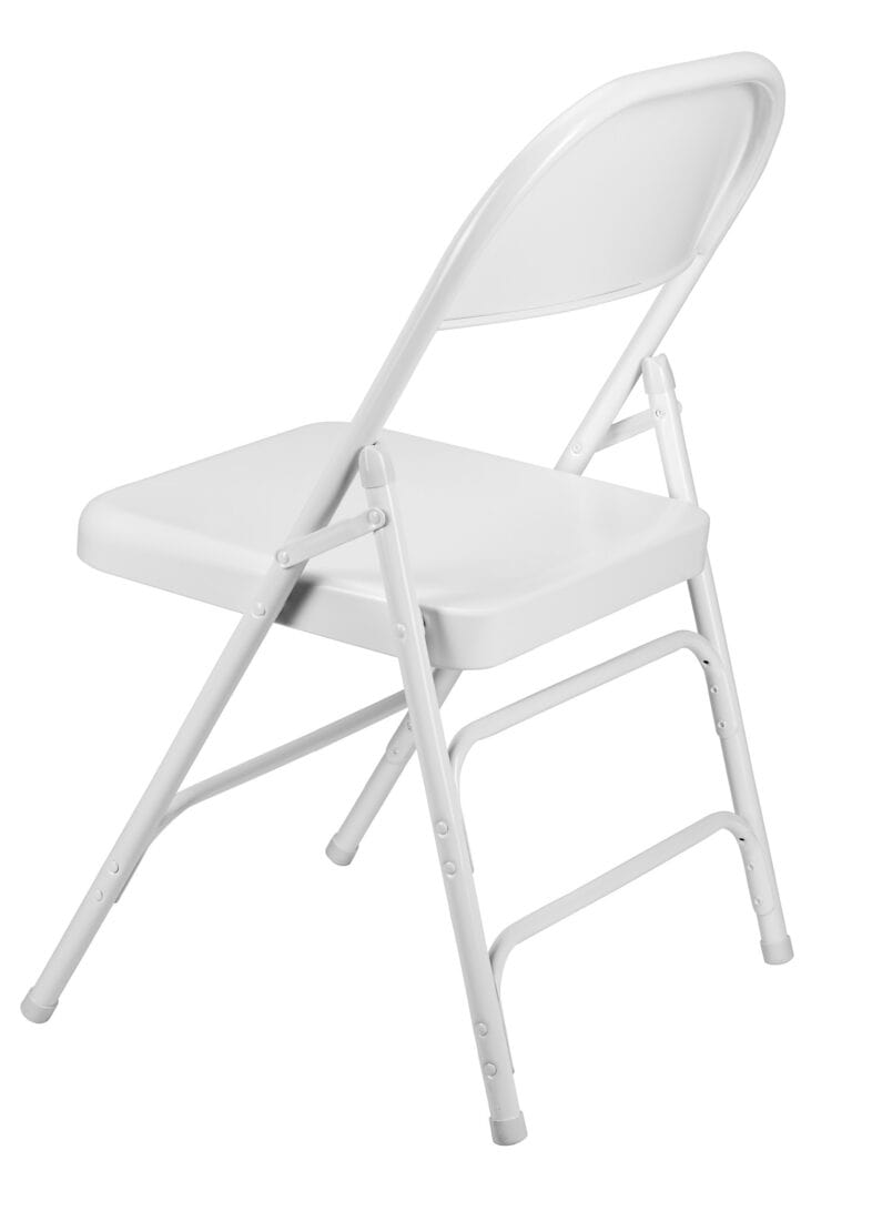 Chivari 48 White Metal Folding Chairs + 6 Heavy Duty Plastic 72x30 Banquet Tables + Hybrid Folding Chair and Banquet Table Cart CFMW-48-6RT-KT