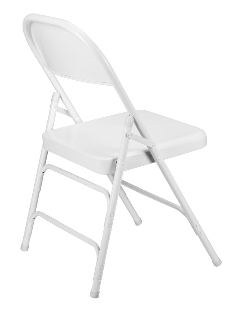 Chivari 48 White Metal Folding Chairs + 6 Heavy Duty Plastic 72x30 Banquet Tables + Hybrid Folding Chair and Banquet Table Cart CFMW-48-6RT-KT