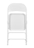 Chivari 48 White Metal Folding Chairs + 6 Heavy Duty Plastic 72x30 Banquet Tables + Hybrid Folding Chair and Banquet Table Cart CFMW-48-6RT-KT