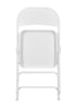 Chivari 48 White Metal Folding Chairs + 6 Heavy Duty Plastic 72x30 Banquet Tables + Hybrid Folding Chair and Banquet Table Cart CFMW-48-6RT-KT