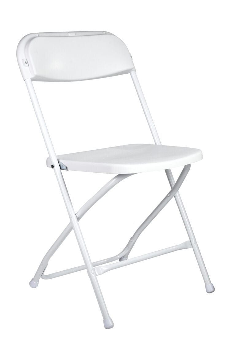Chivari 100 Pack White Plastic Folding Chair and Cart Bundle with Strap CFPW-100GCRTS-KT