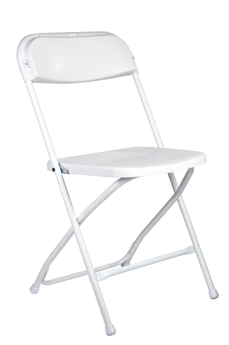 Chivari 120 White Poly Folding Chairs + Hanging Cart Combo PACK120CFPW-CX-T-CART101-AX-T