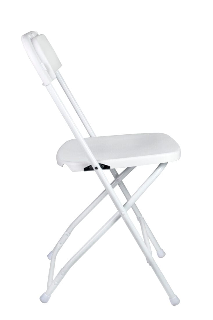 Chivari 120 White Poly Folding Chairs + Hanging Cart Combo PACK120CFPW-CX-T-CART101-AX-T