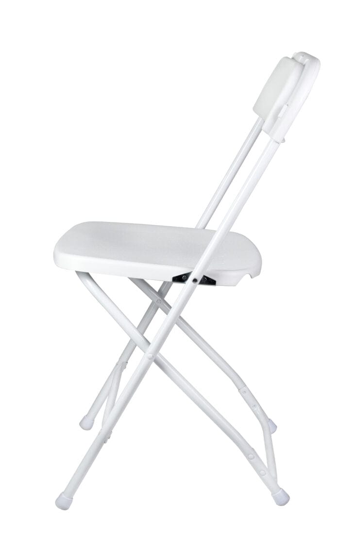 Chivari 100 Pack White Plastic Folding Chair and 10 96" (8 Foot) Rectangular Plywood Banquet Table CFPW-100PLY96-KT