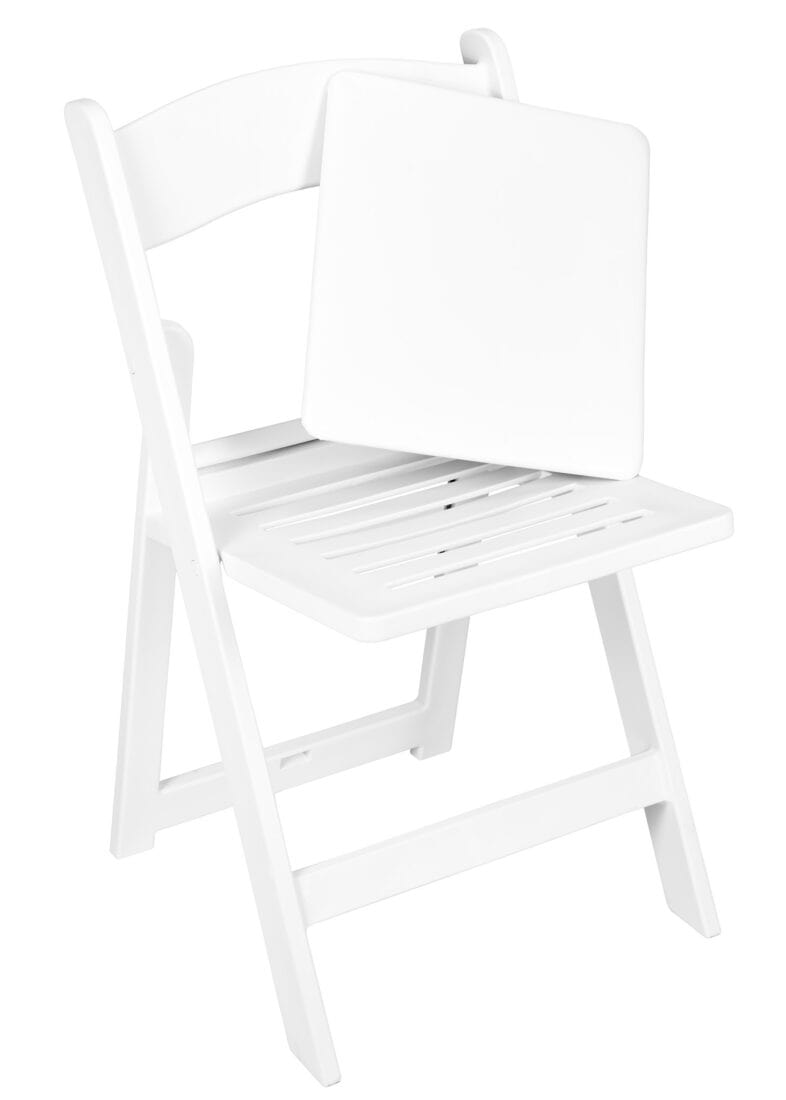 Chivari White Resin Folding Chair with Slatted Seat and White Padded Seat – 2 Styles in 1 CFRW2N1-SLATTED-CX-T