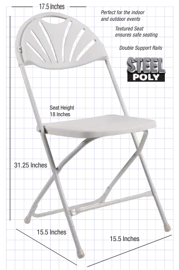 White Fan Back Folding Chair (Steel-Poly Chair) Samson Series by Chivari CFPW-FAN-CX-T