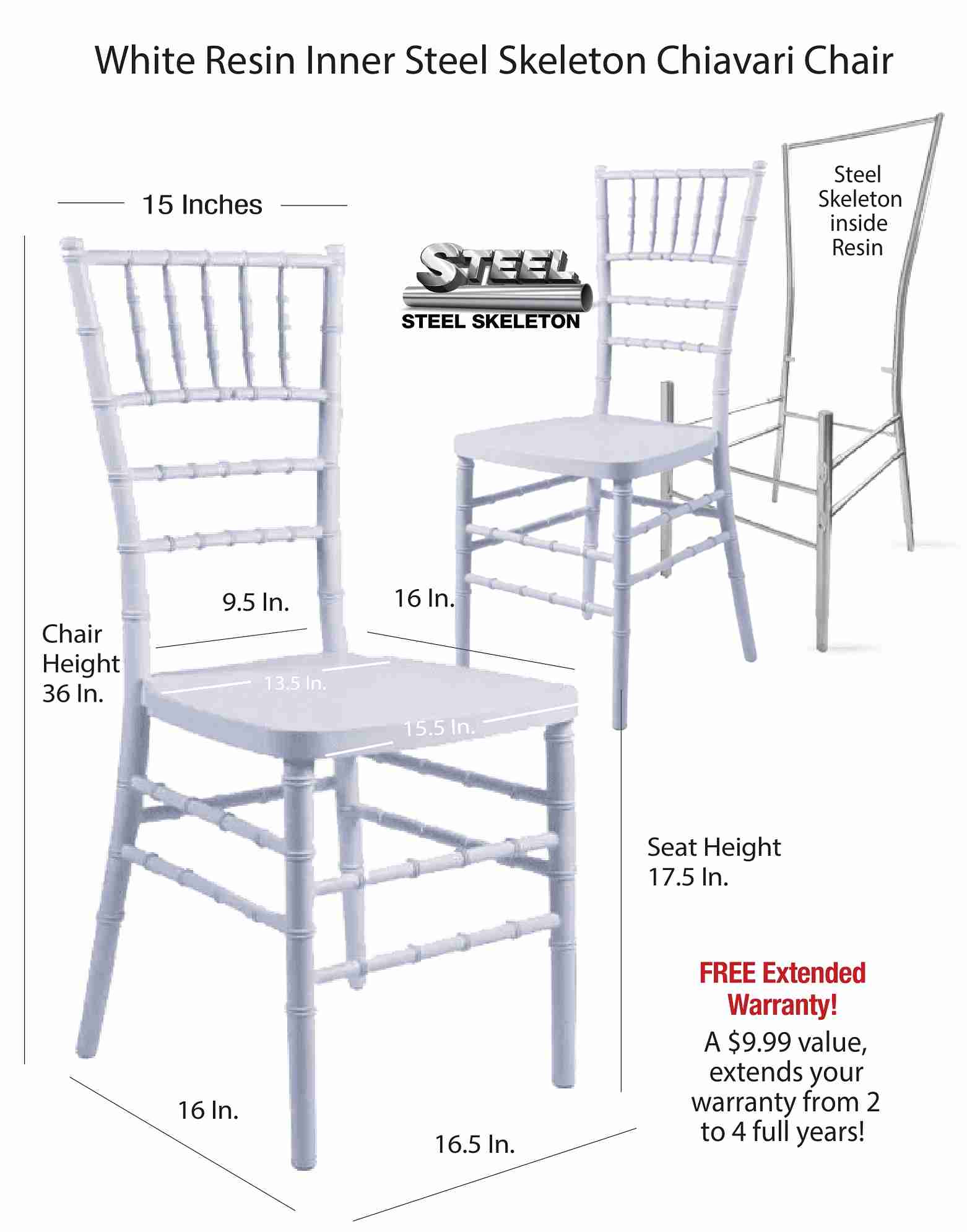 Chivari 100 Person Luxury Event Package:  Includes 100 White Resin Steel Skeleton™ Chiavari Chairs Plus 10 Round 72