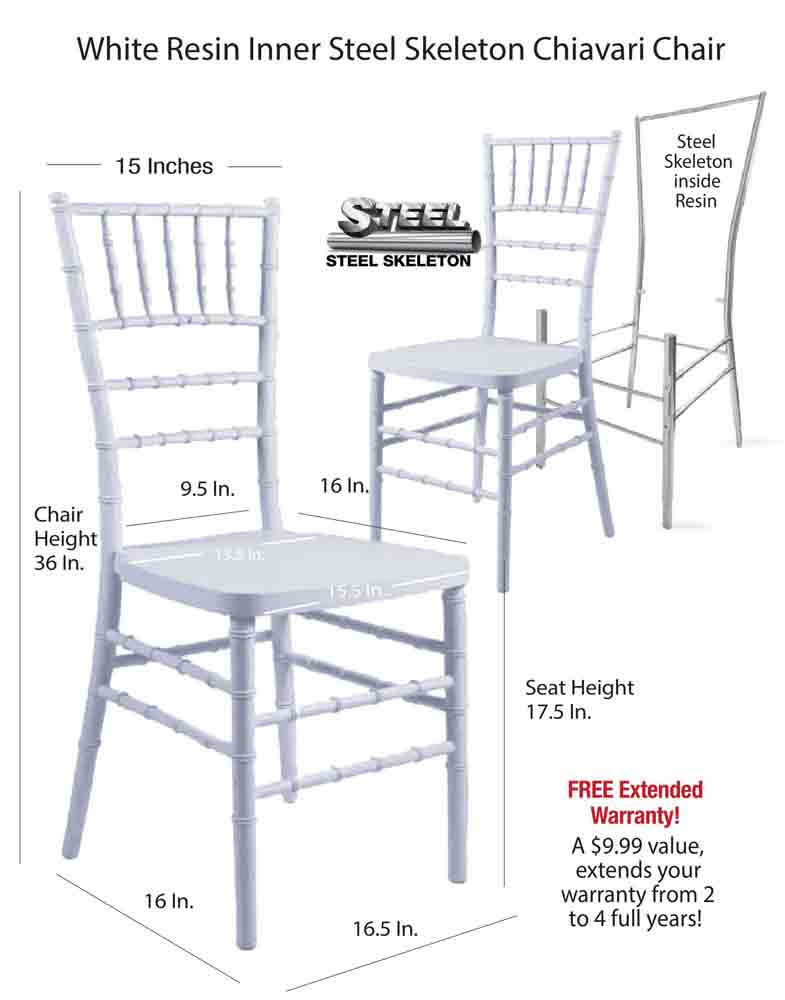 Chivari White Resin Steel Skeleton™ Chiavari Chair (Per Chair Price Shown – Sold only in Quantities of 4) Some Assembly Required CCRW-U4-STEEL-AX-T