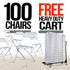 Chivari 100 Pack White Plastic Folding Chair and Cart Bundle with Strap CFPW-100GCRTS-KT