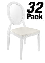 32 Chair Pack White Resin Louis Pop Chair Clear Back and White Vinyl Seat