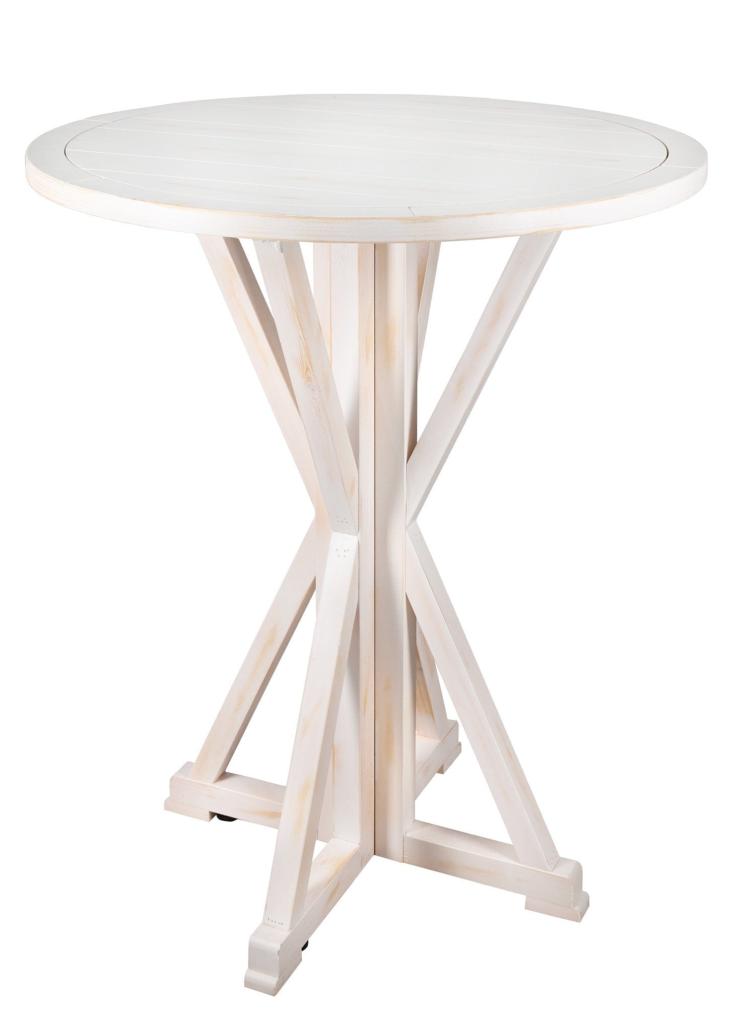 Chivari 36" (3 Foot) White Distressed Round Farm Cocktail Table Some Assembly Required TFARMCKTL36-WD-AX-T