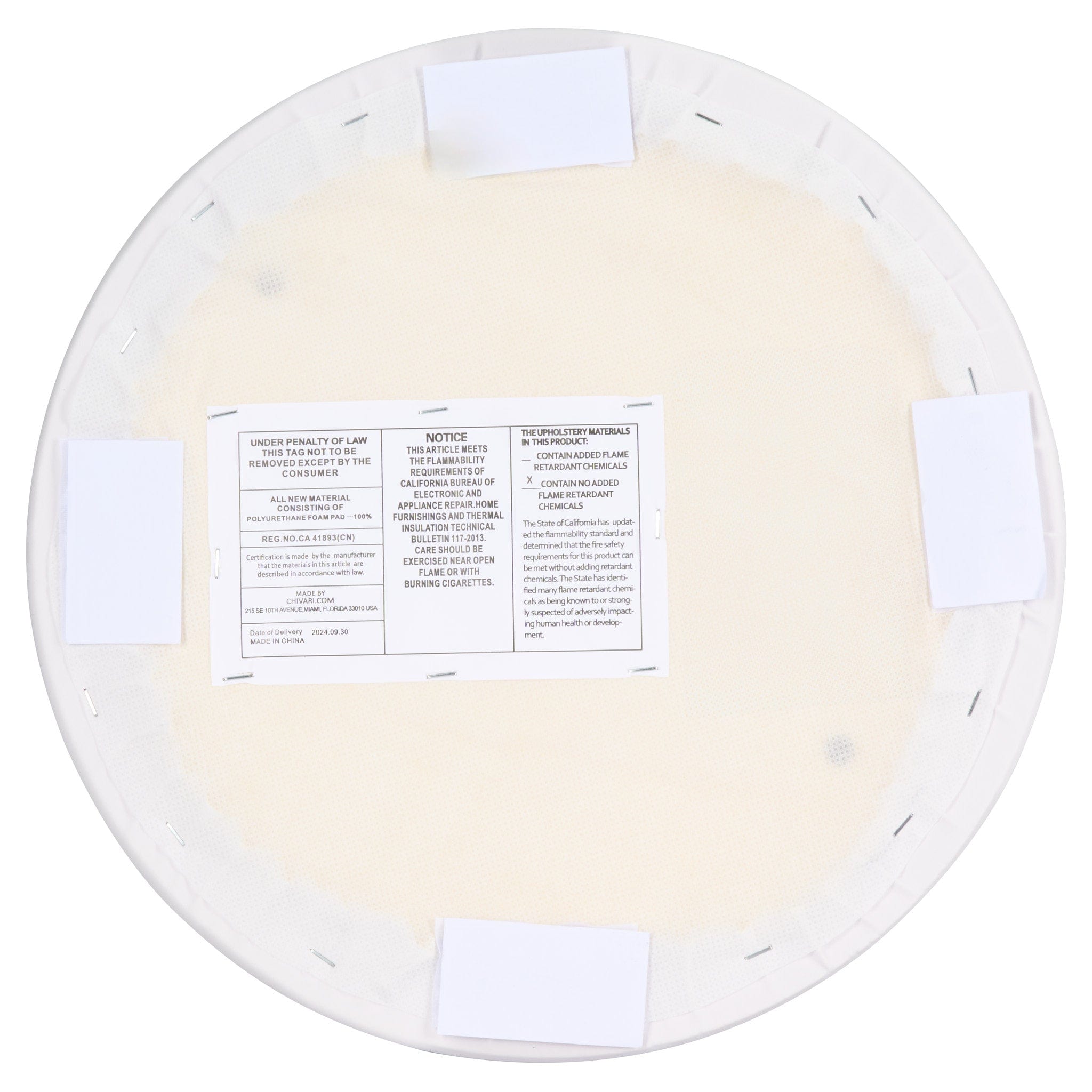 Chivari Cool White Round Vinyl Panel Back Cushion CUSH-PANVIN-RDWHT-ZG-T
