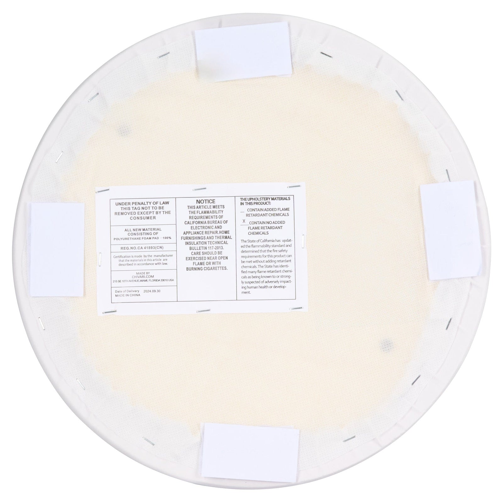 Chivari Cool White Round Vinyl Panel Back Cushion CUSH-PANVIN-RDWHT-ZG-T