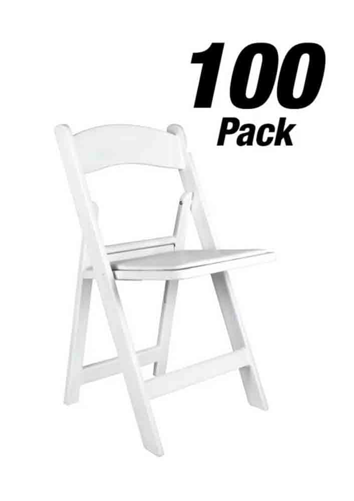 Chivari 100 Chair Pack White Resin Folding Chair 500 lbs Weight Capacity CFRW-X-AX-T-100