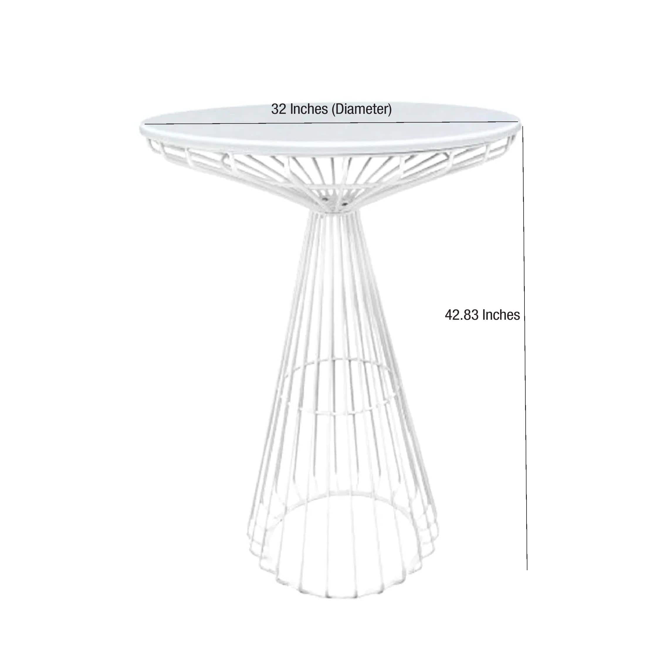 Chivari White Wire Cocktail Table with 32" Round Gold Top and Strong White Steel Base TWR32WHT-GLD-KT