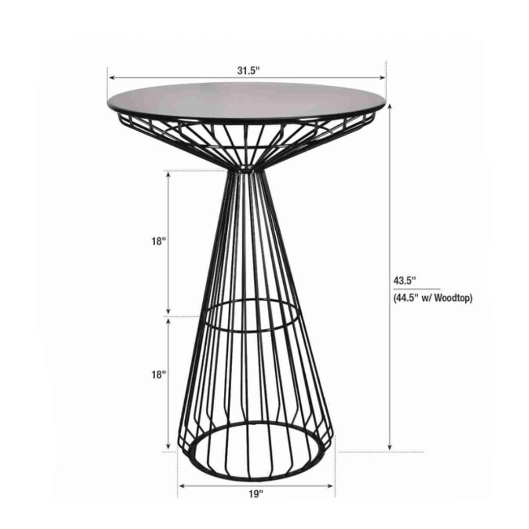 Chivari Black Wire Cocktail Table with 32” Round Black Top and Durable Black Steel Base TWR32BLK-BLK-KT