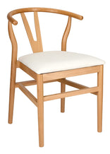 Natural Wood Wishbone Chair with Ivory Tweed Fabric Seat
