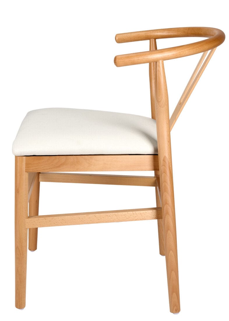 Chivari Natural Wood Wishbone Chair with Ivory Tweed Fabric Seat CWHWNF-ZG-T