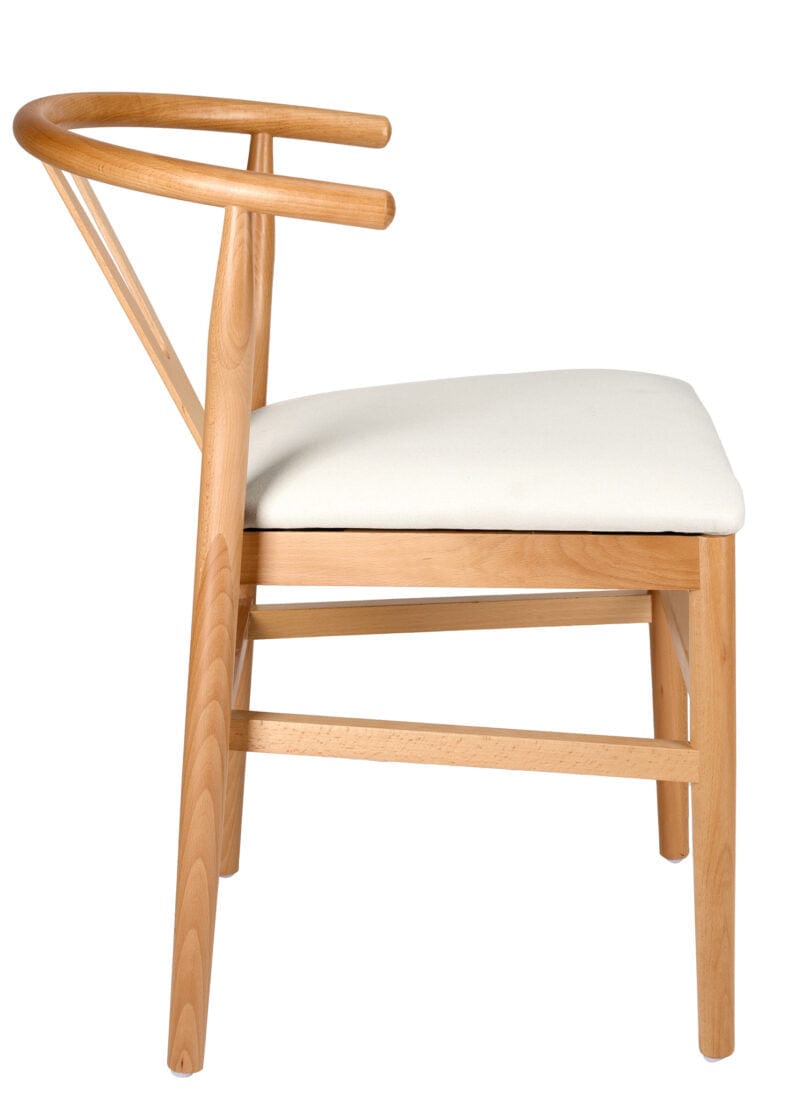 Chivari Natural Wood Wishbone Chair with Ivory Tweed Fabric Seat CWHWNF-ZG-T