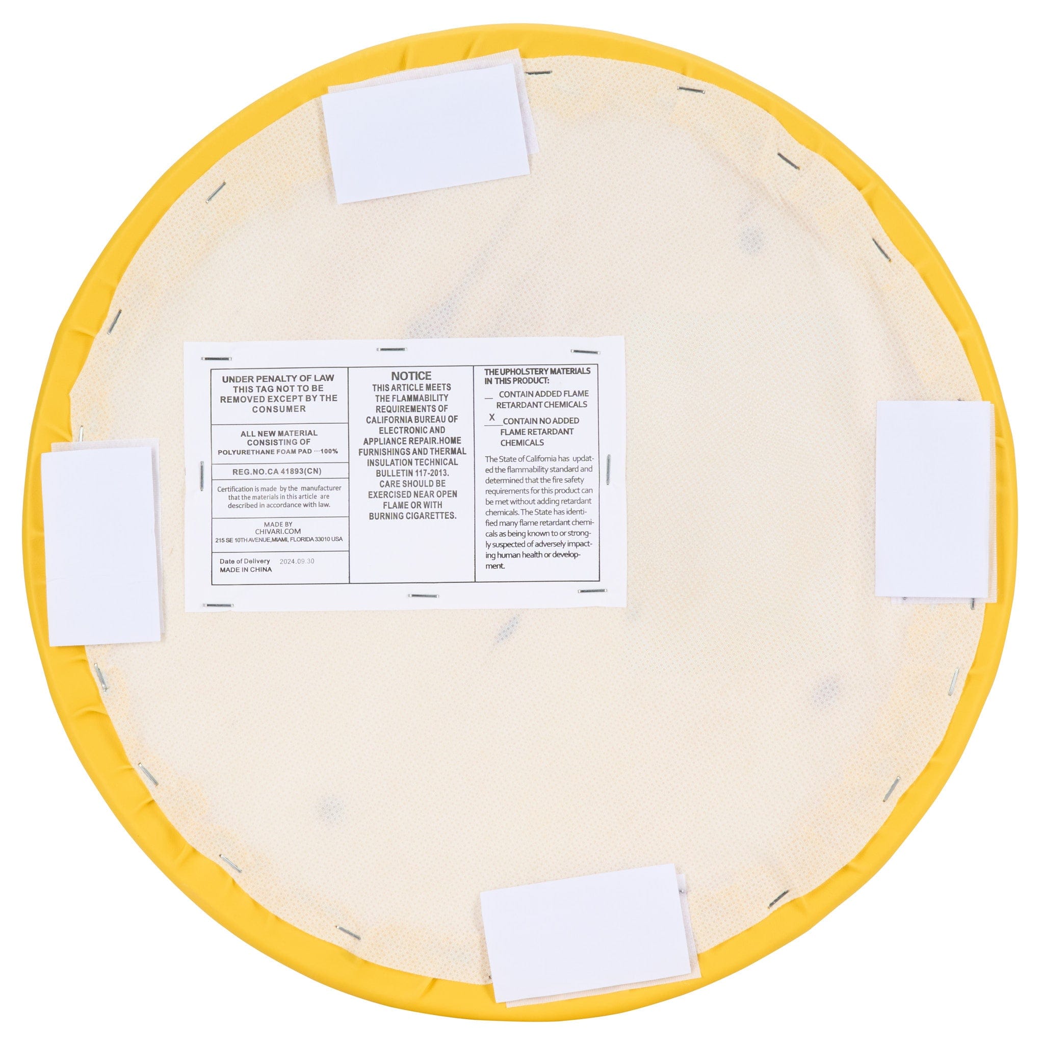 Chivari Golden Yellow Round Vinyl Panel Back Cushion CUSH-PANVIN-RDYLW-ZG-T