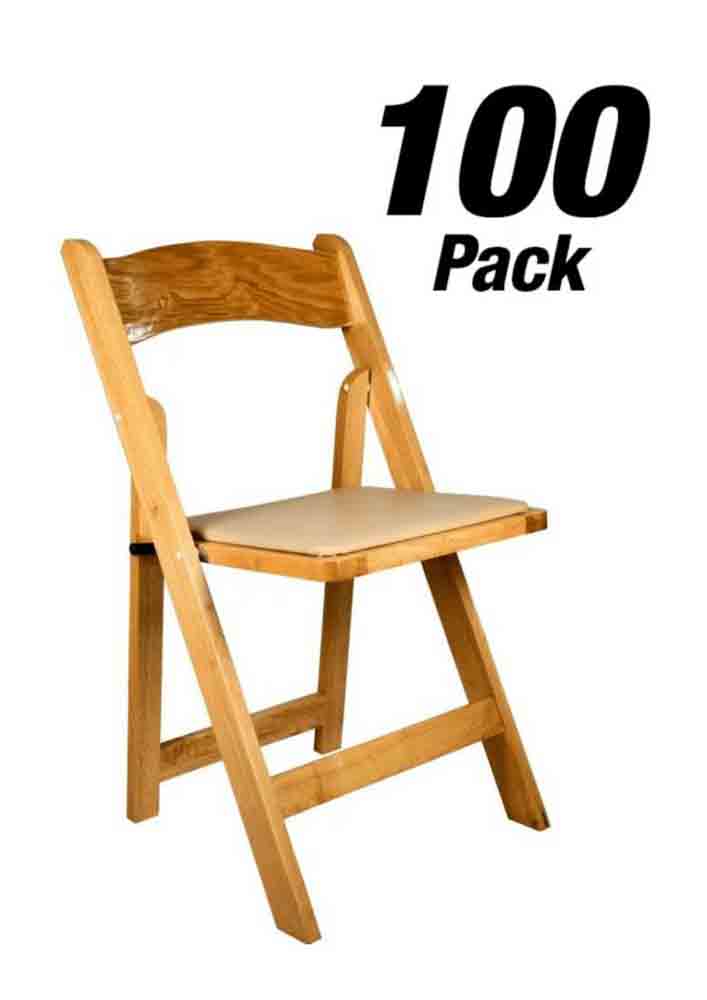 Chivari 100 Chair Pack Natural ToughWood™ Folding Chair with Tan Cushion CFWN-TAN-AX-T-100