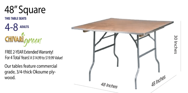 48 inch Square Plywood Banquet Table TPLYSQ48M-AX-T