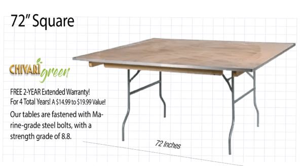 72 Inch Square Plywood Banquet Table TPLYSQ72M-AX-T