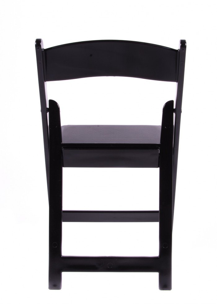 Black Resin Folding Chair with White Vinyl Padded Seat